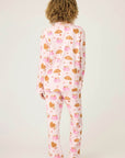 Crossant Print Long Flannel PJ Set in Pink