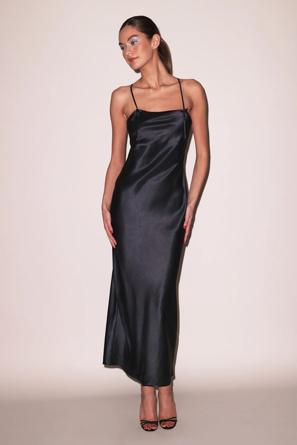 Open Back Midi Dress w/Lace in Black