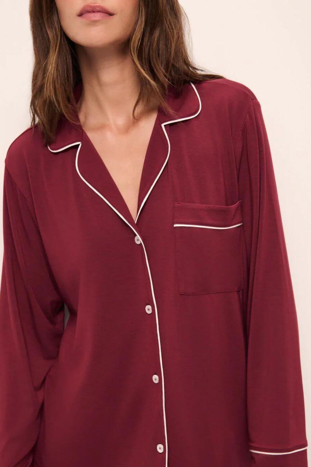 Gisele Long PJ Set in Cabernet/Ivory