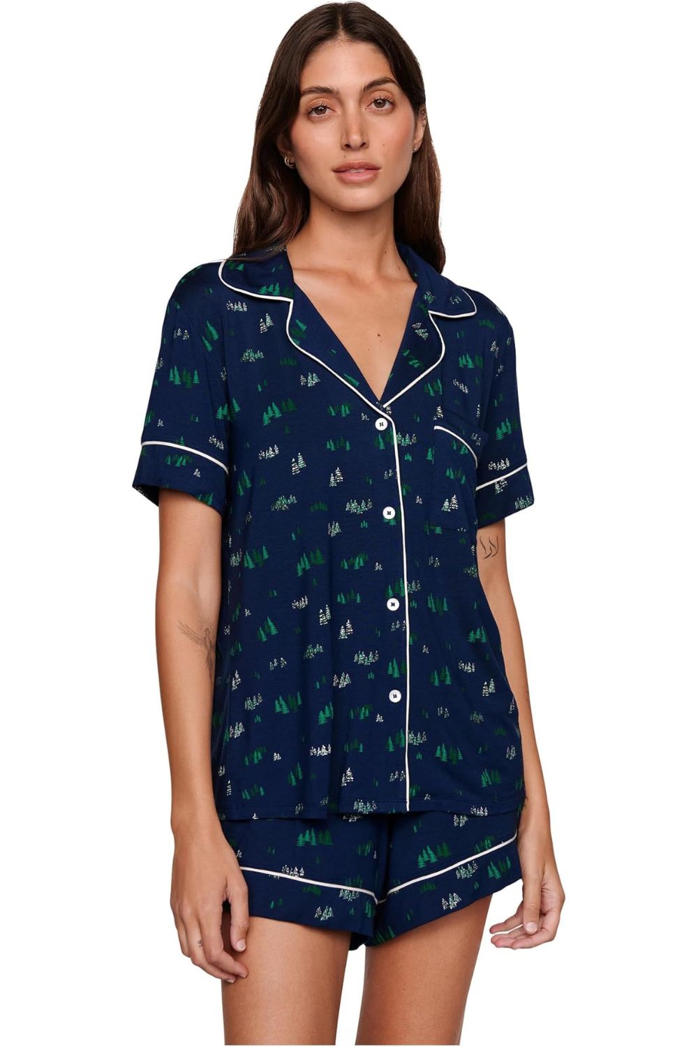 Gisele Printed Relaxed Short PJ Set in Forest Pine Navy/Ivory