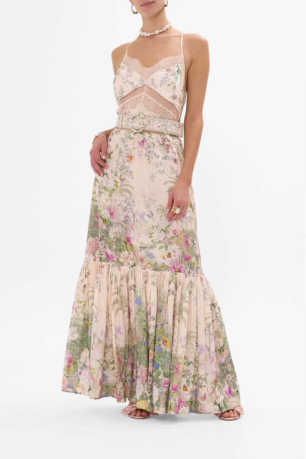 Skirt with Deep Hem and Frill and Belt