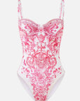 Ruched Cup Underwire One-Piece Swimsuit in Livin La Vida Rosa