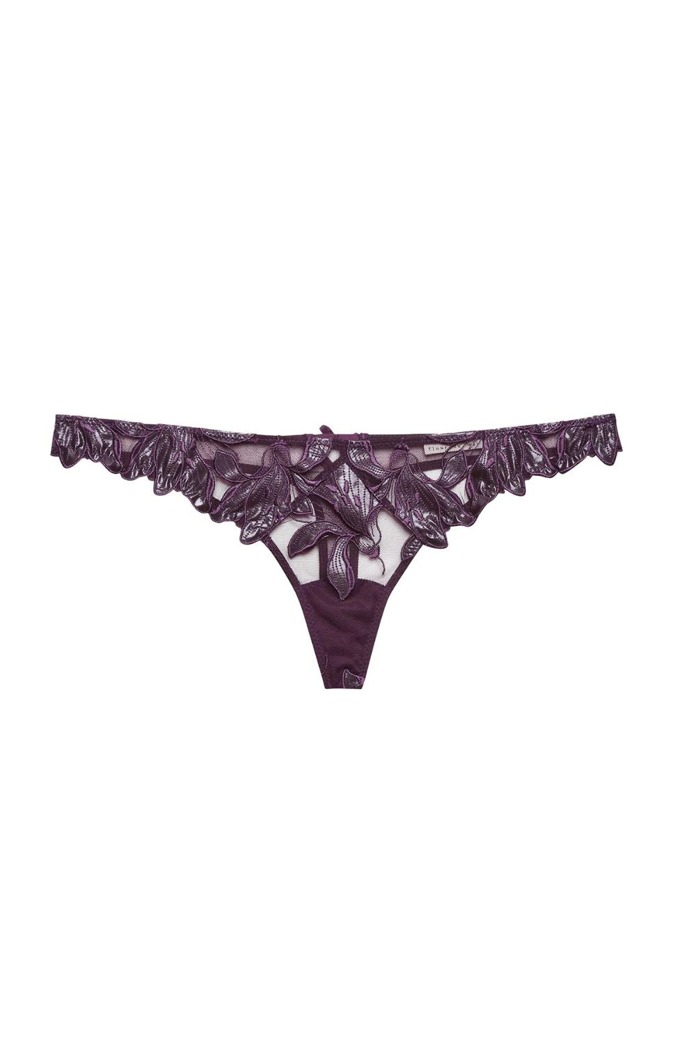 Lily Embroidery Hipster Thong in Aubergine
