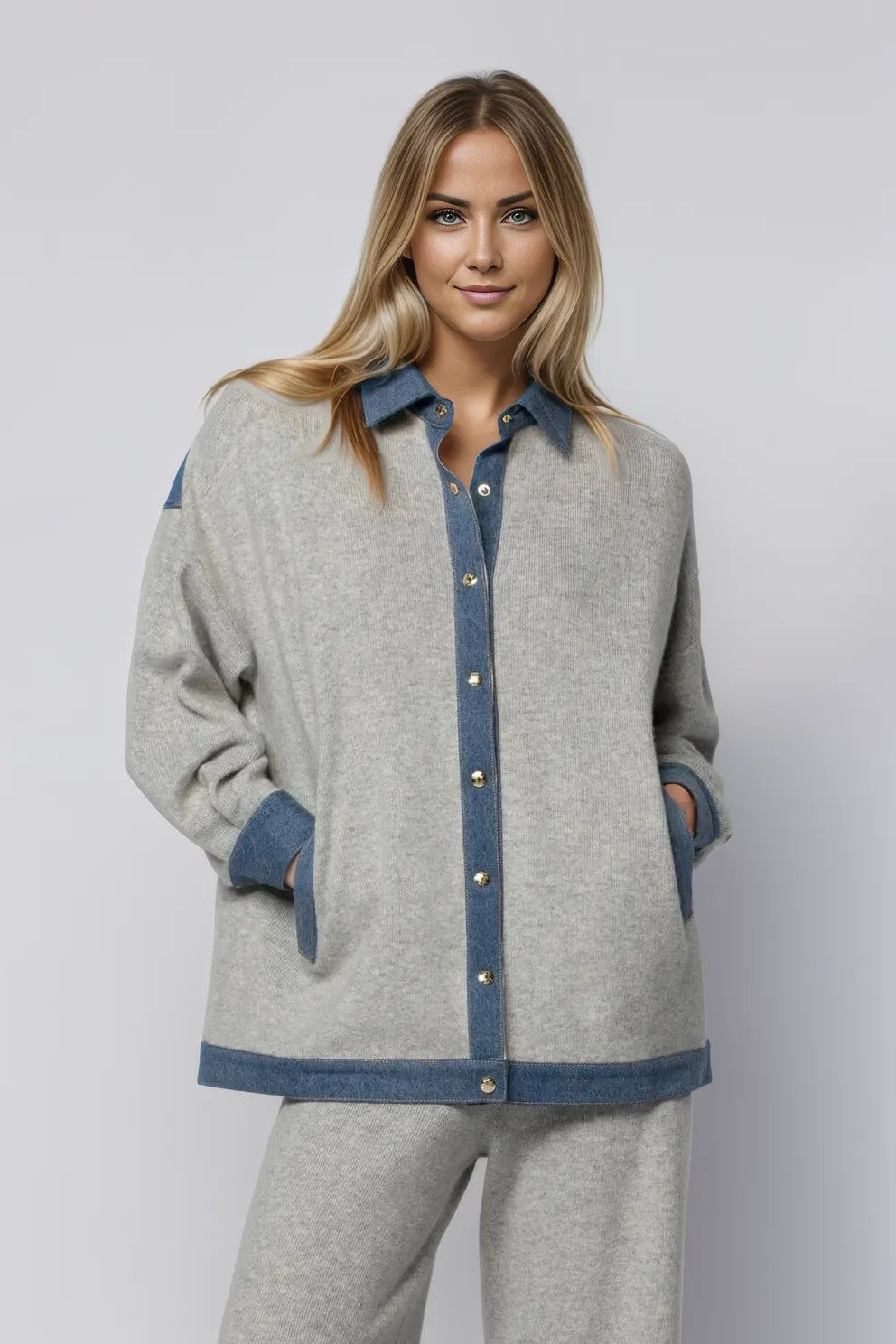Oversized "Courchevel" Shirt in Knit and Denim and Pants Set
