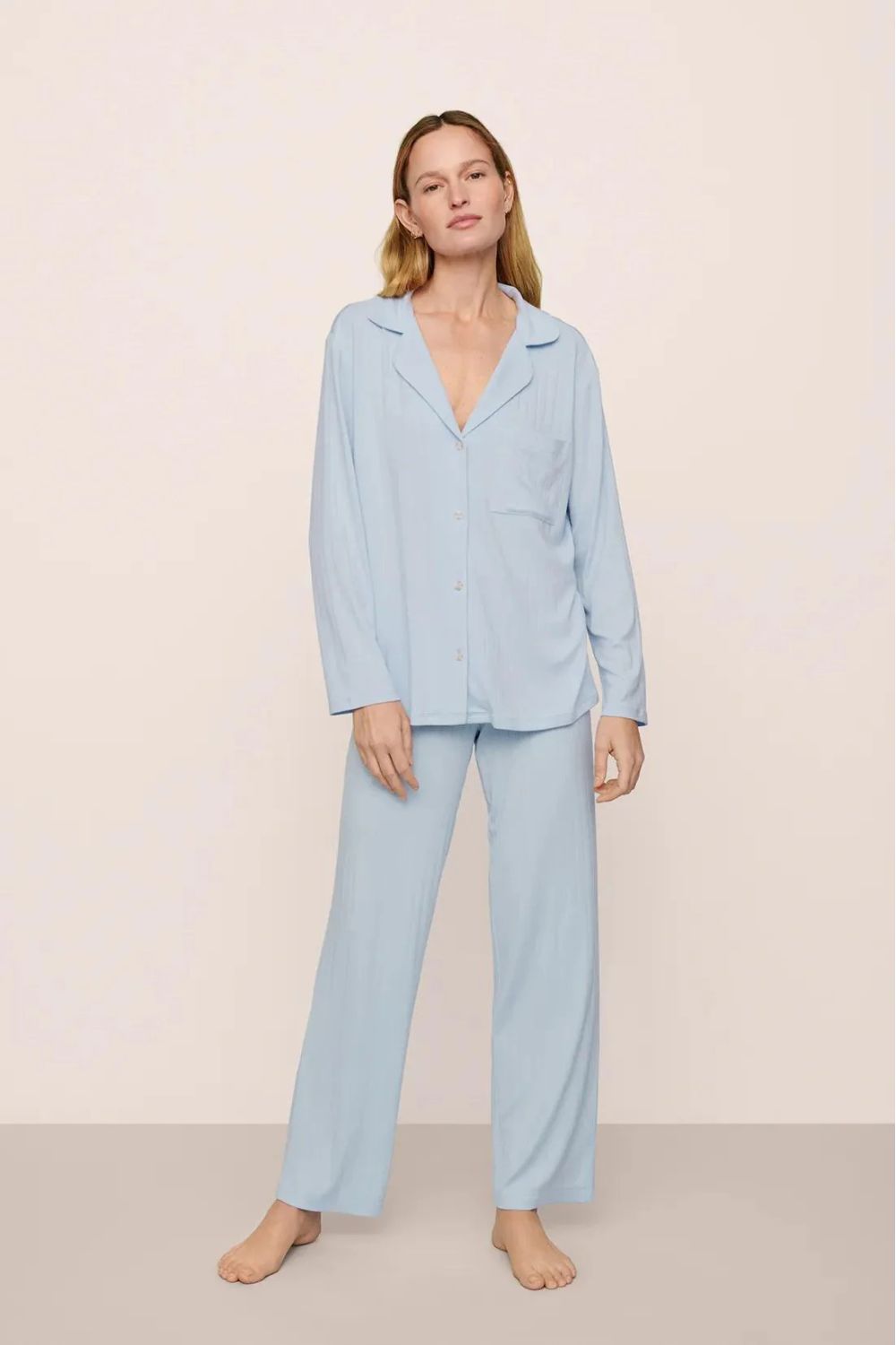 Gisele Ribbed Long PJ Set in Nantucket Breeze