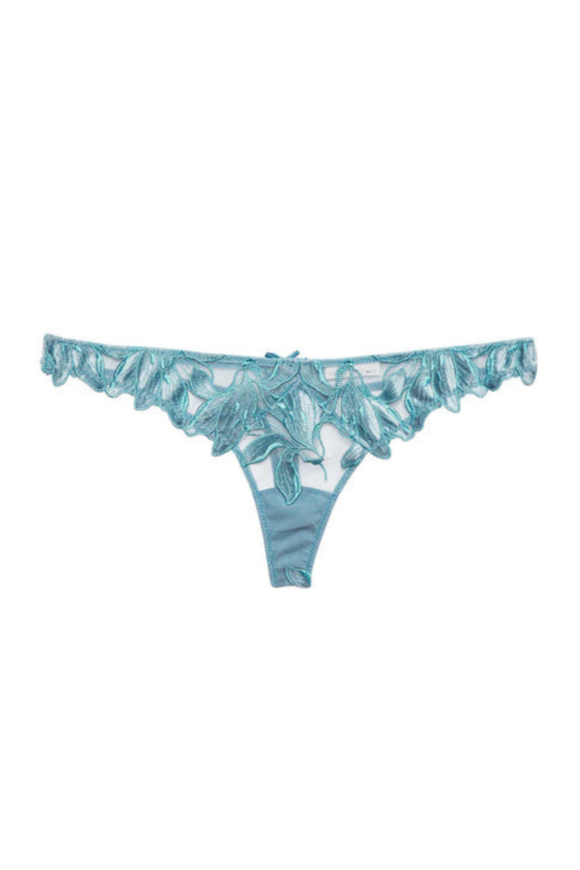 Velvet Lily Embroidery Thong in Icy Teal