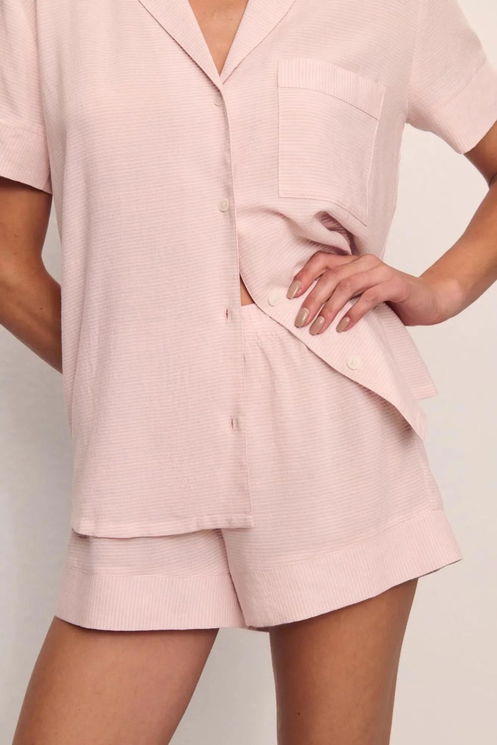Gisele Rib Relaxed Short PJ Set in Pale Mauve