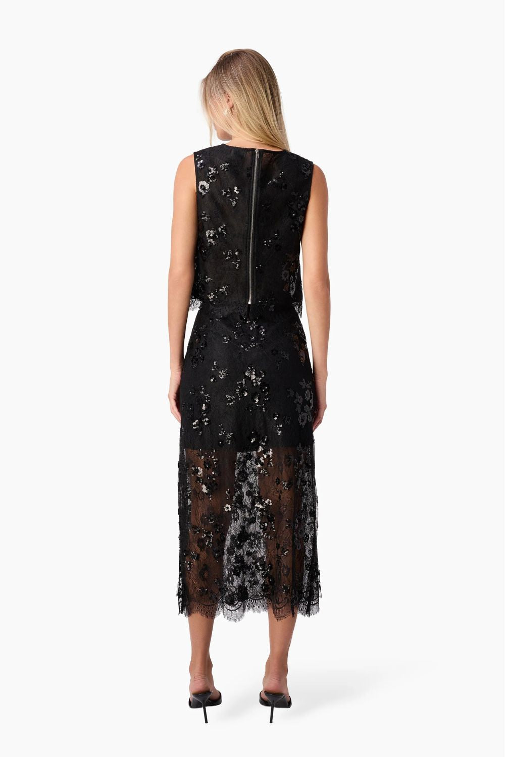 Aylin Sequin Lace Skirt in Black