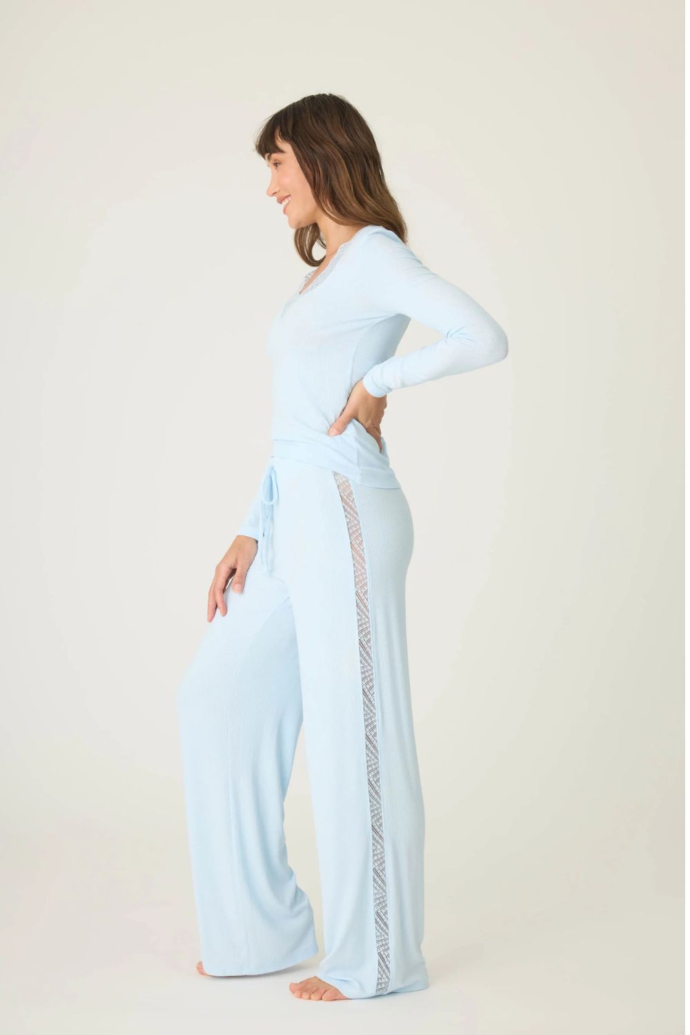 Long Sleeve Lacey PJ Set in Blue Haze