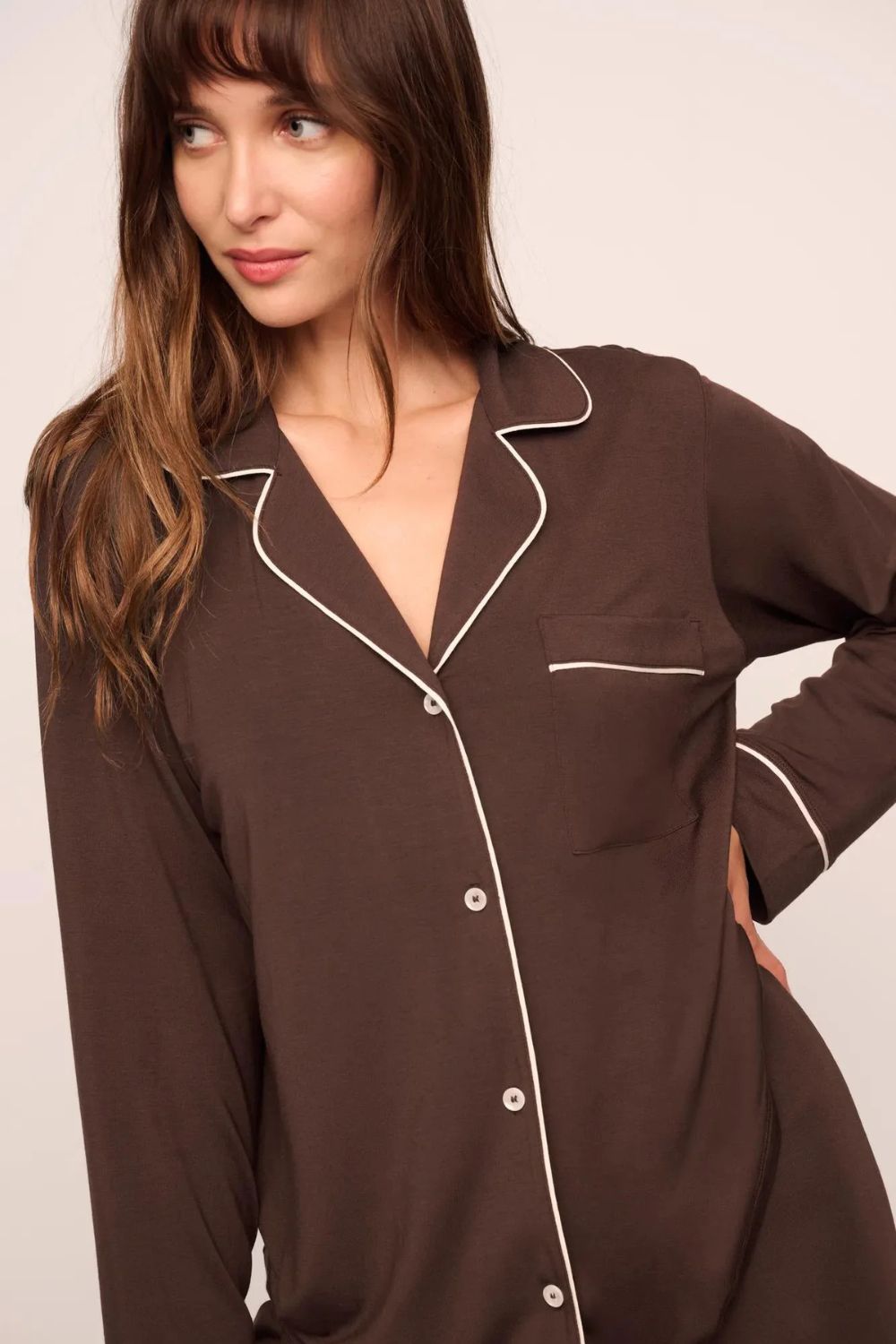 Gisele Long PJ Set in Chocolate/Ivory