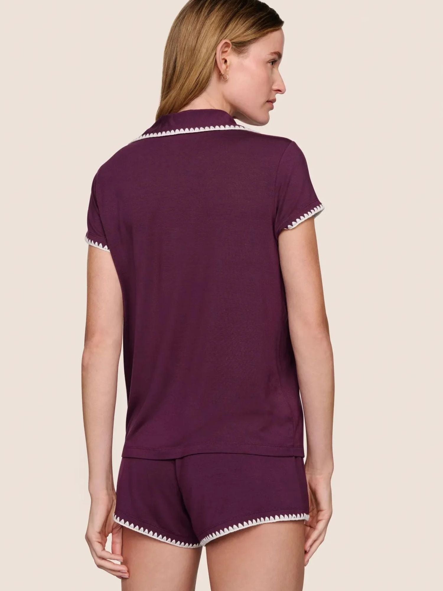 Frida Shortie PJ Set in Plum/Ivory