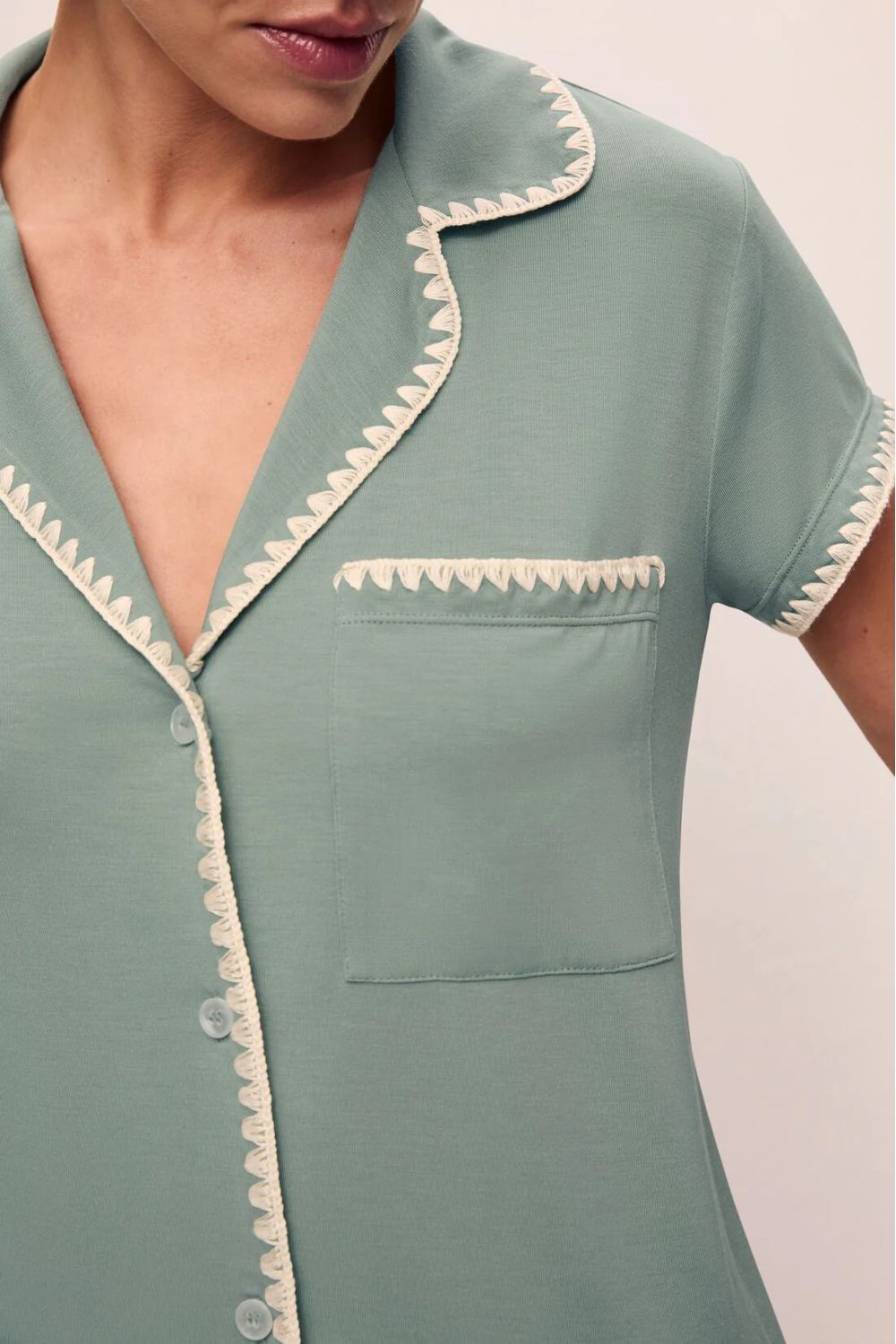 Frida Shortie PJ Set in Eucalyptus/Ivory