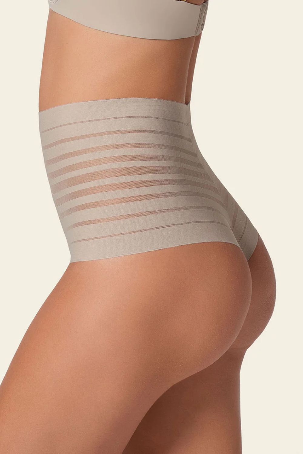Slimming Lace Stripe High-Waisted Thong Panty