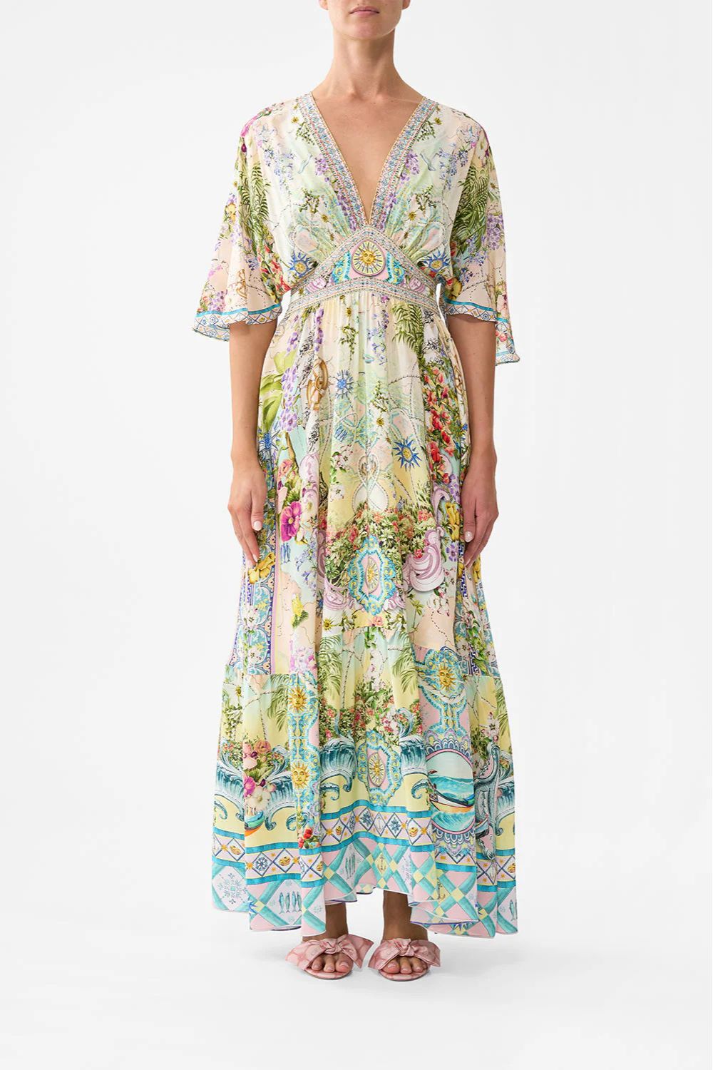 Waisted Dress with Hem Ruffle in Just Coasting