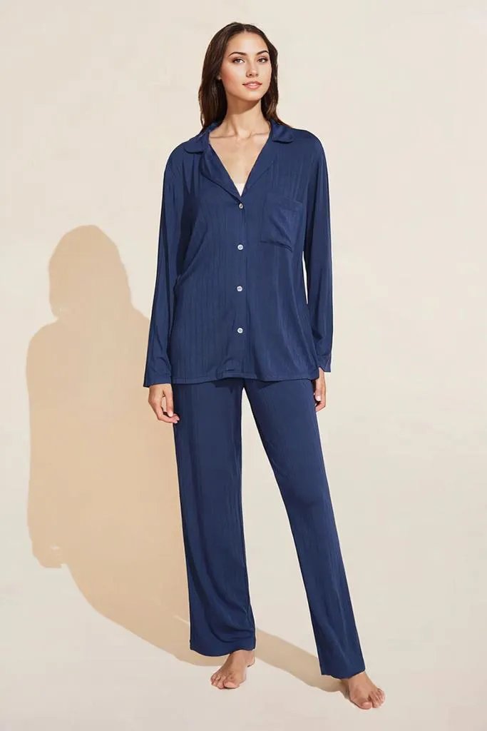Gisele Ribbed Long PJ Set in Navy