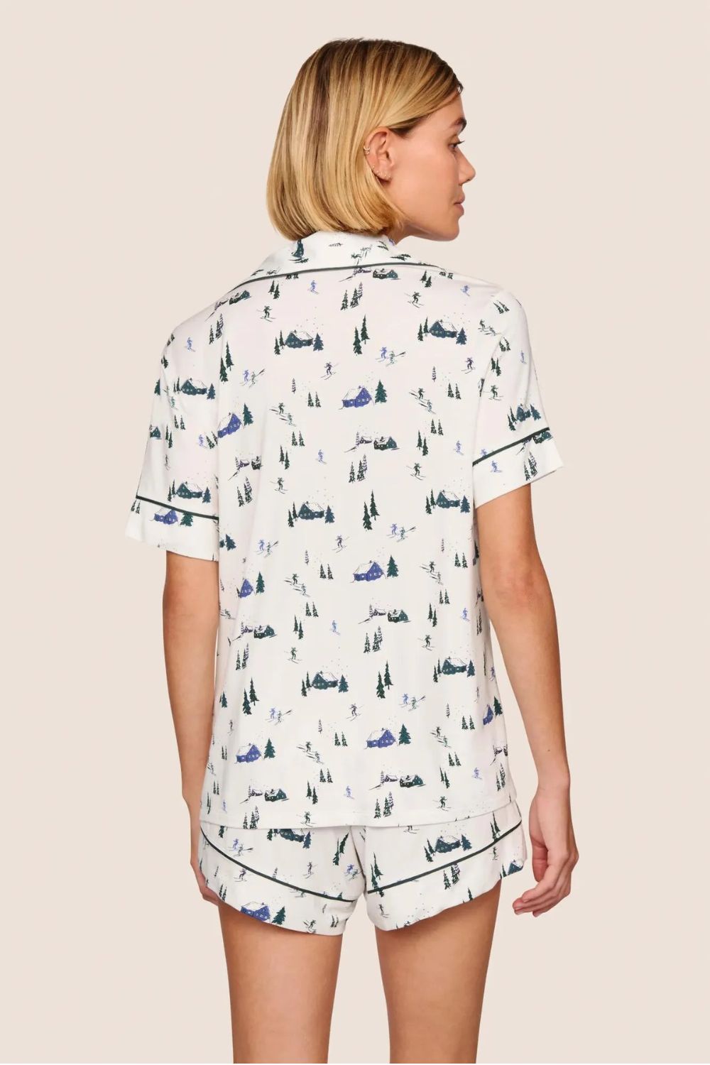 Gisele Shortie Printed PJ Set in Ski Chalet Ivory/Pine