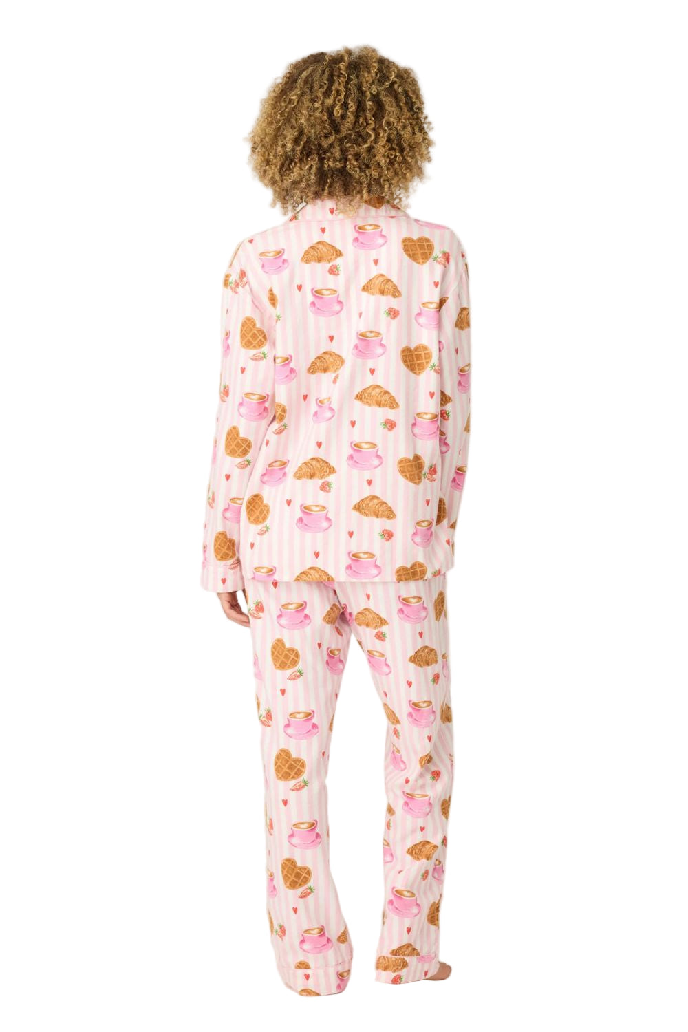 Crossant Print Long Flannel PJ Set in Pink