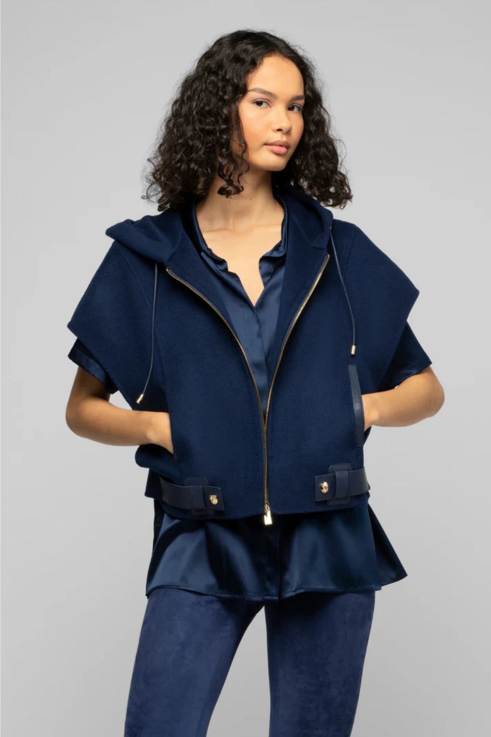 Navy Cropped Jacket with Hood
