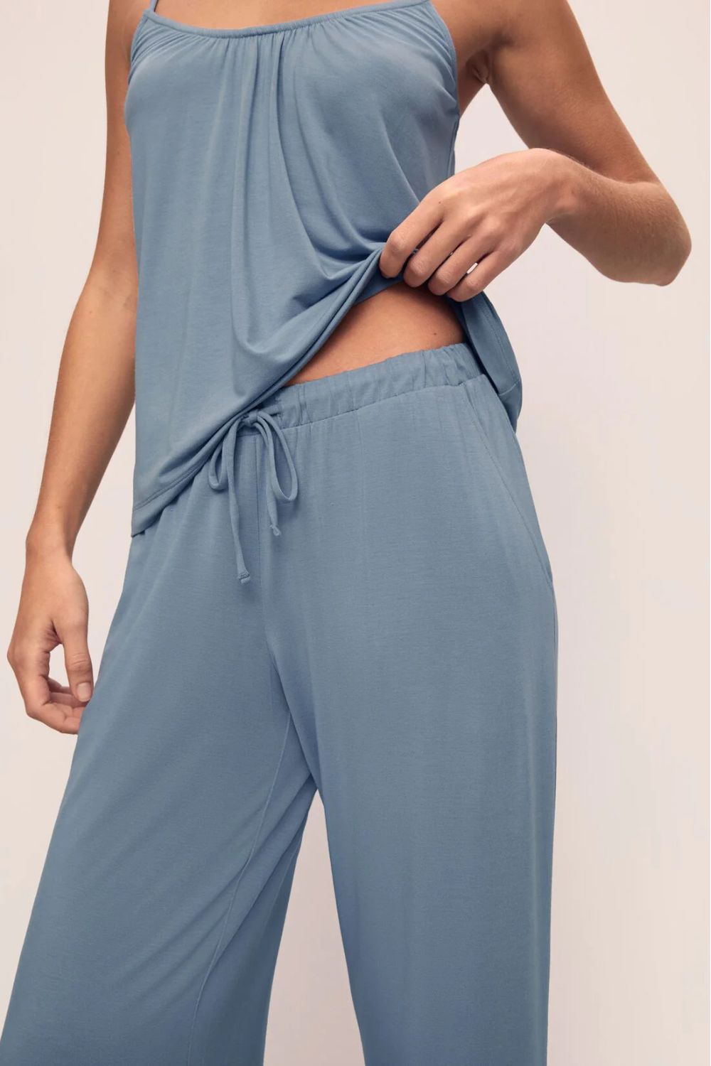 Gisele Cami/Pant PJ Set in Faded Denim/Ivory