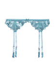 Velvet Lily Embroidery Garter Belt in Icy Teal