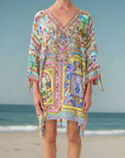 Short Sleeve V-Neck Kaftan in Spirit of Santa Maria