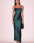 Lace Long Slip Dress in Evergreen