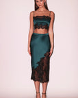 Silk and Lace Scallop Midi Skirt in Evergreen