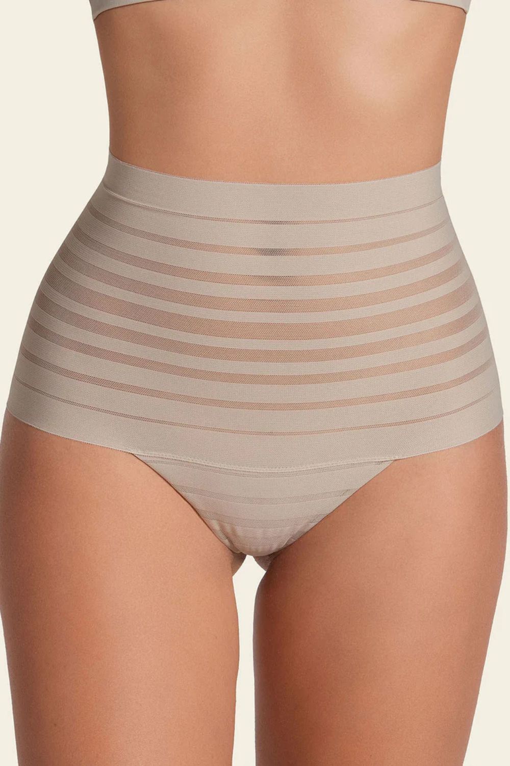 Slimming Lace Stripe High-Waisted Thong Panty