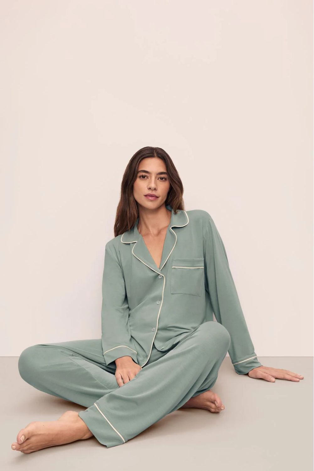 Gisele Long PJ Set in Eucalyptus/Ivory