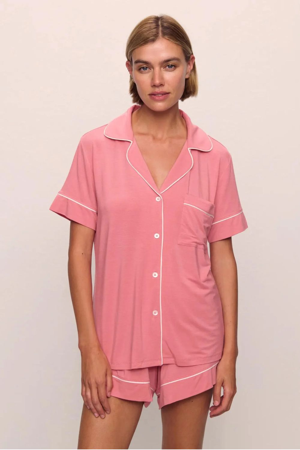 Gisele Relaxed Short PJ Set in Sunkissed Coral/Ivory