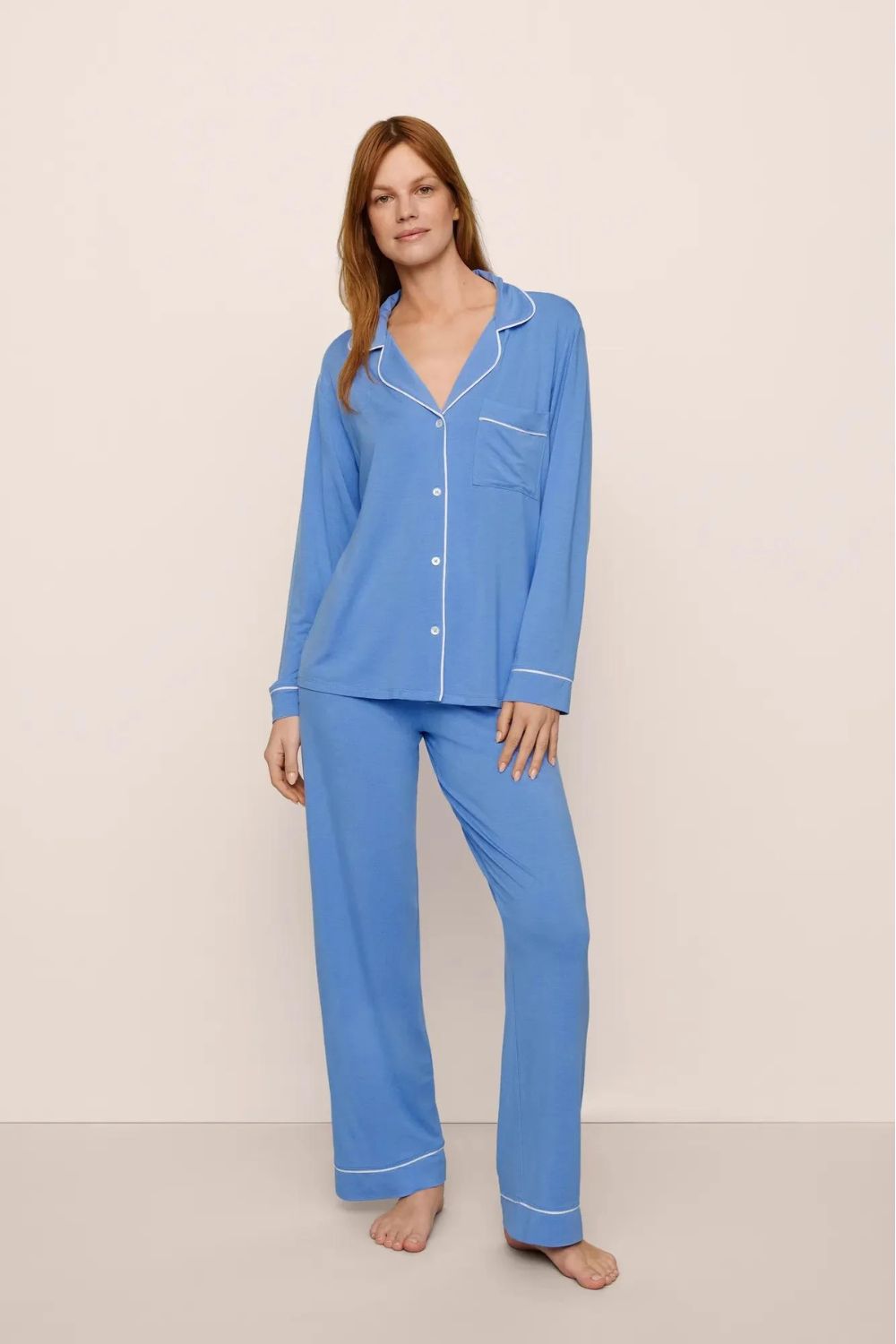 Gisele Long PJ Set in Cornflower Blue/White