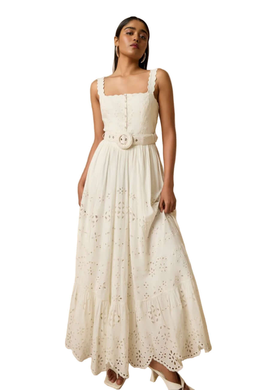 Title: Adya Long Dress in Off-White by Hemant & Nandita