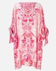 Tie Sleeve Short V- Neck Kaftan in Livin La Vida Rosa