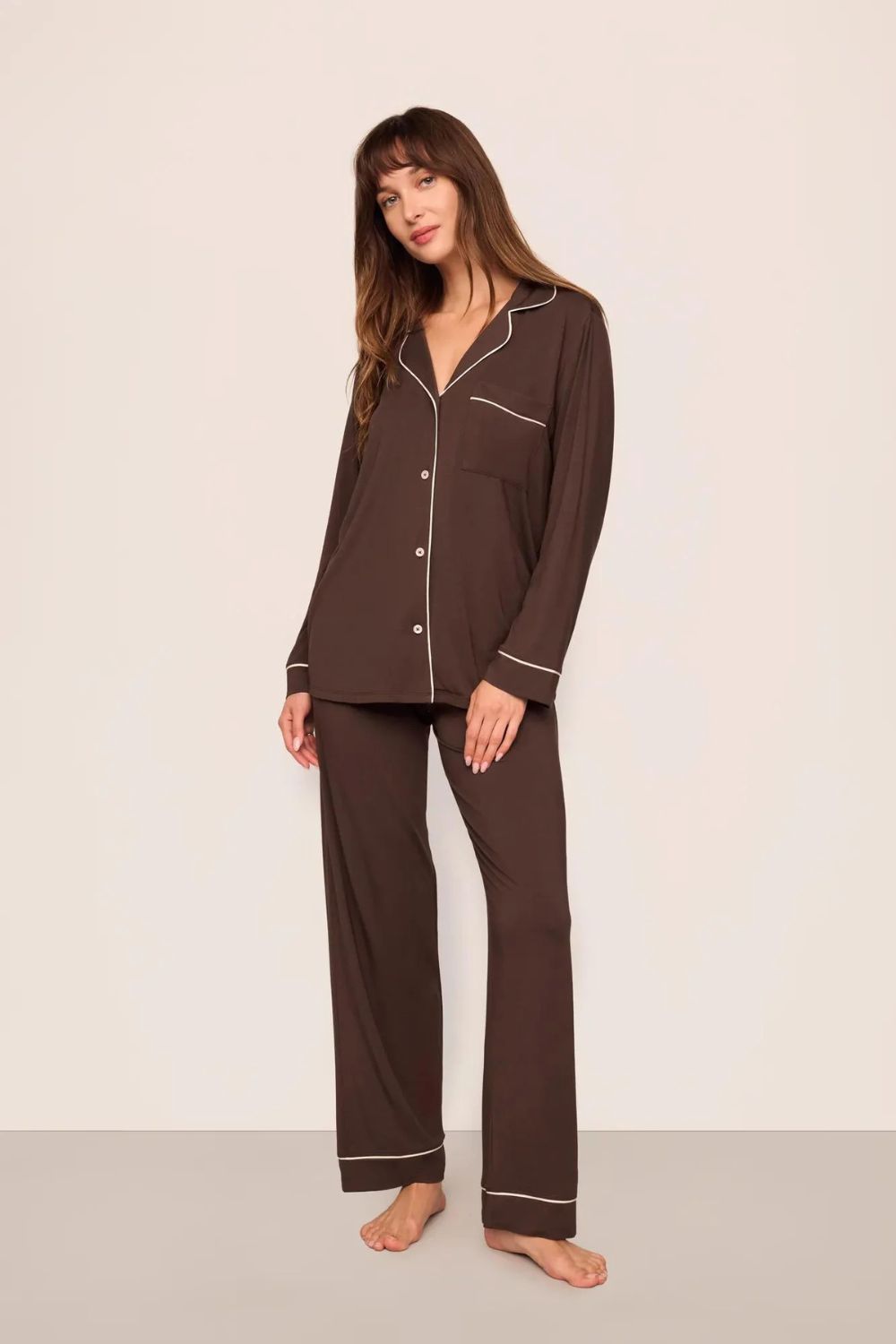 Gisele Long PJ Set in Chocolate/Ivory