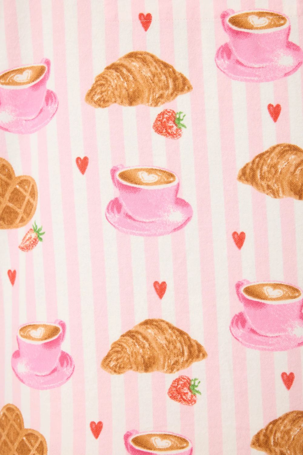 Crossant Print Long Flannel PJ Set in Pink