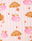 Crossant Print Long Flannel PJ Set in Pink