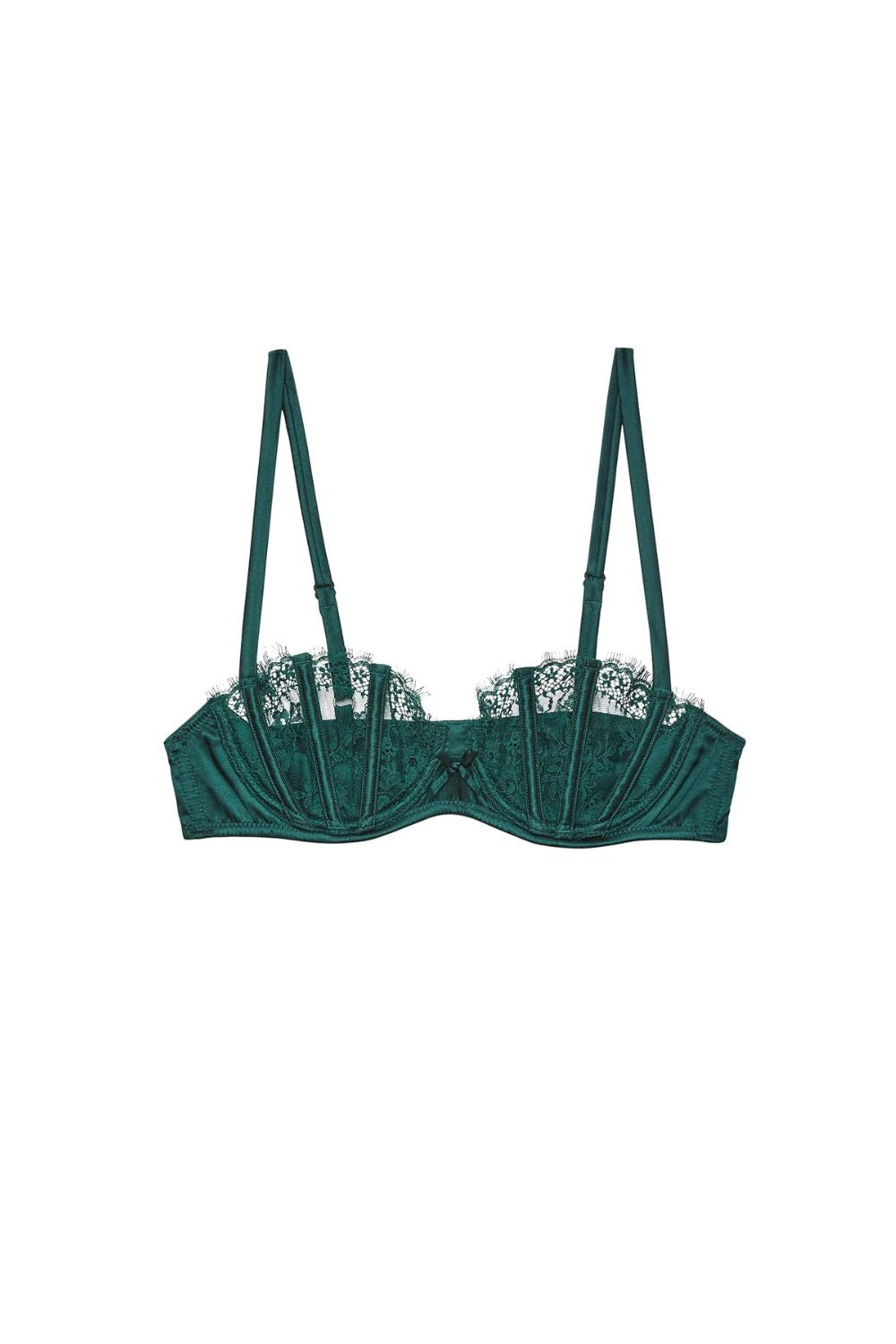 Rose Logo Embroidery Balconette Bra in Evergreen