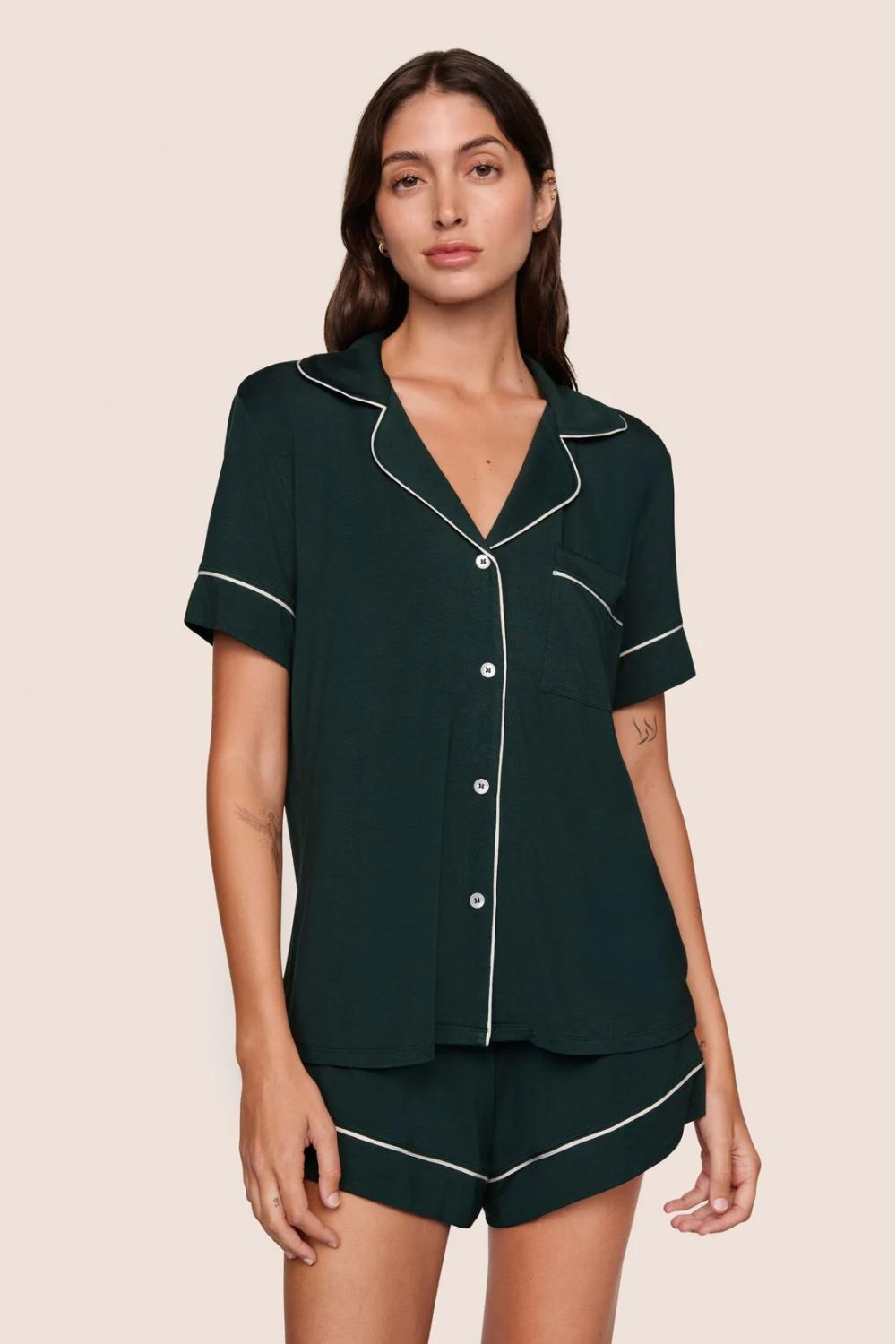 Gisele Relaxed Short PJ Set in Pine/Ivory
