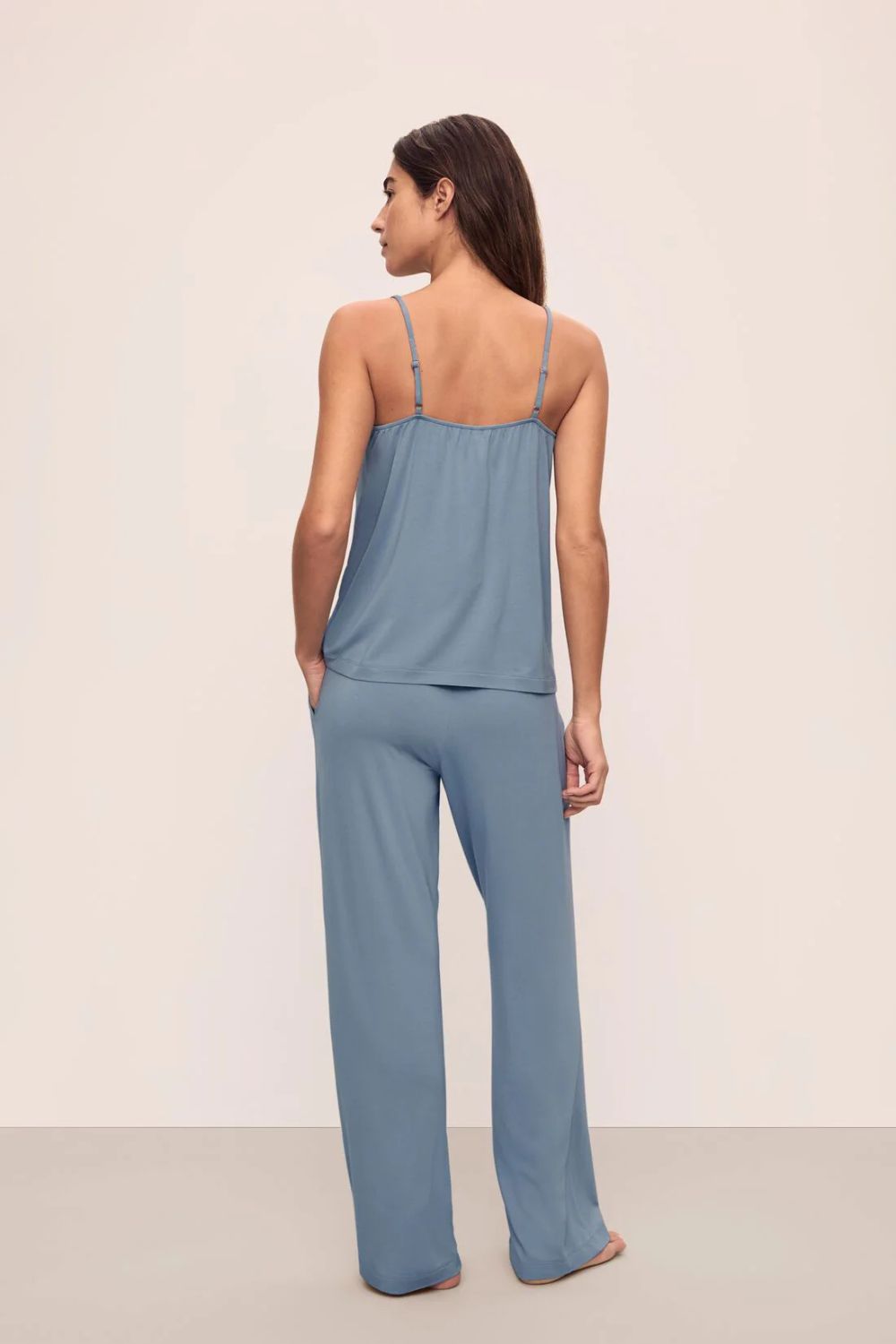 Gisele Cami/Pant PJ Set in Faded Denim/Ivory
