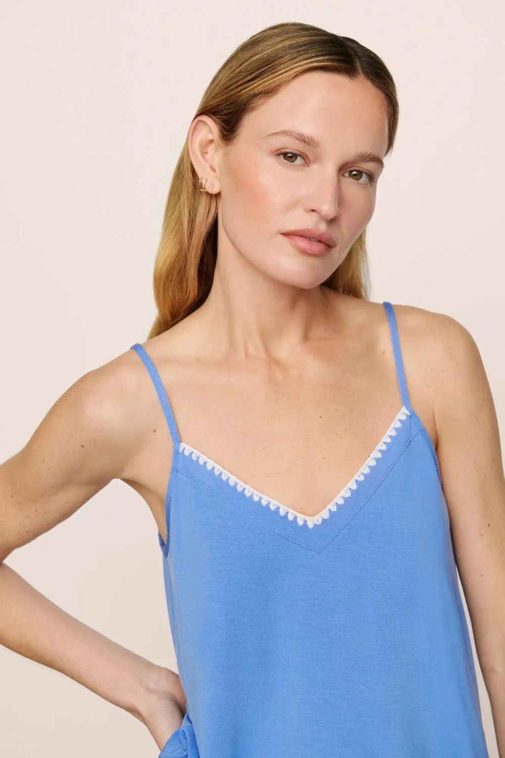 Frida Cami and Short Set in Cornflower Blue/White