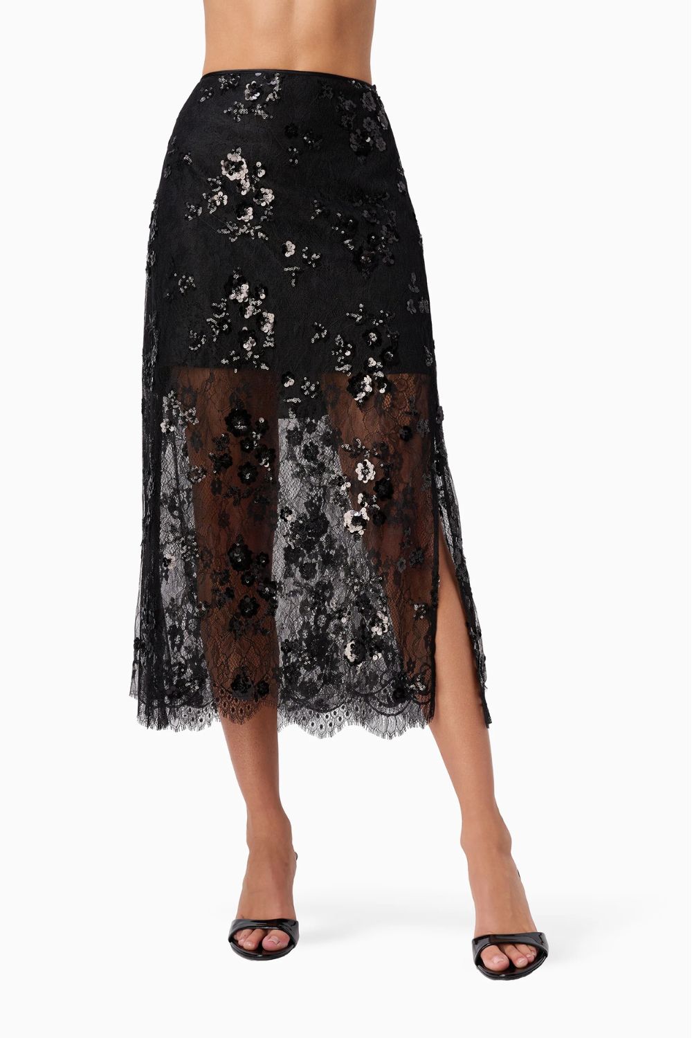 Aylin Sequin Lace Skirt in Black