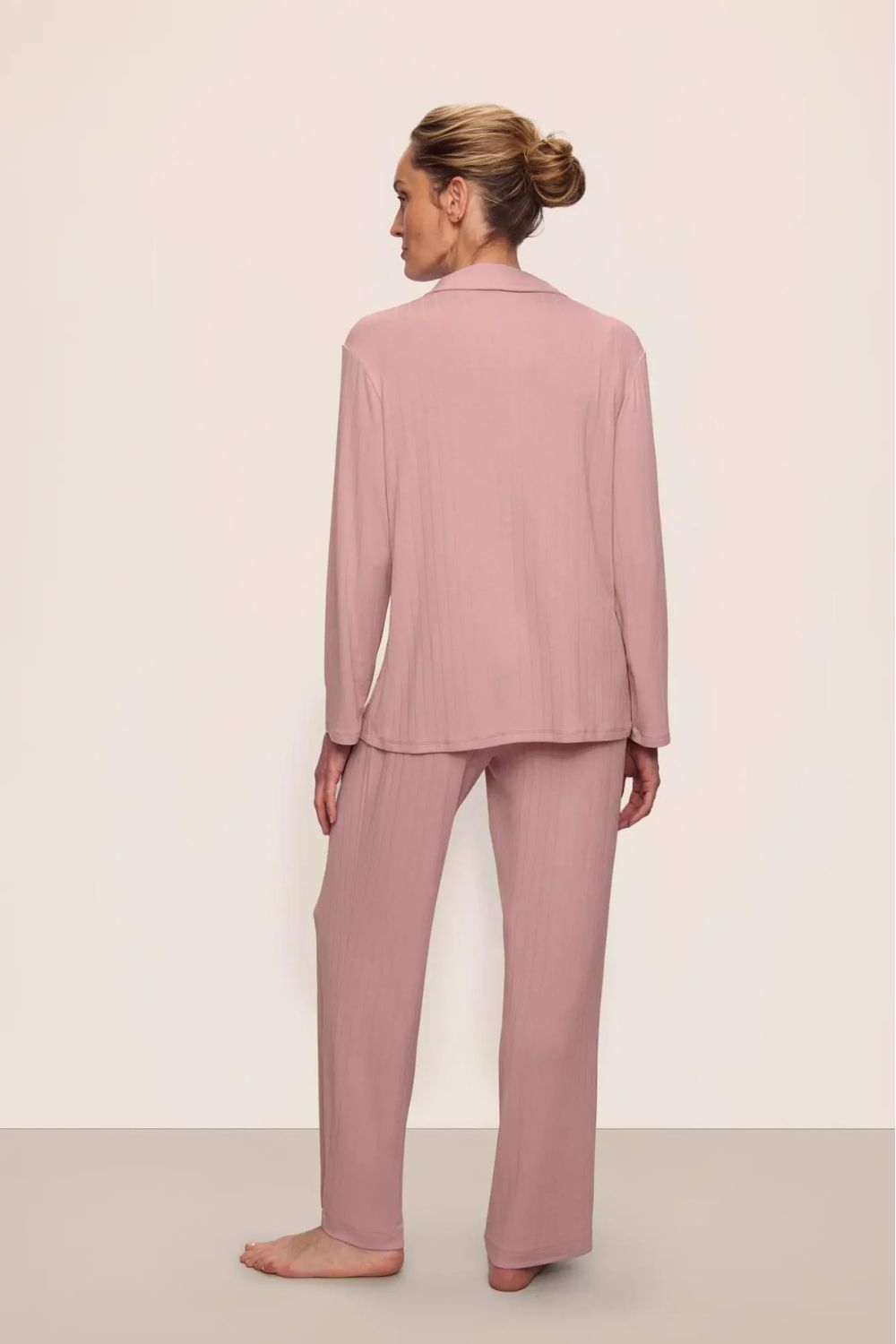Gisele Ribbed Long PJ Set in Pale Mauve