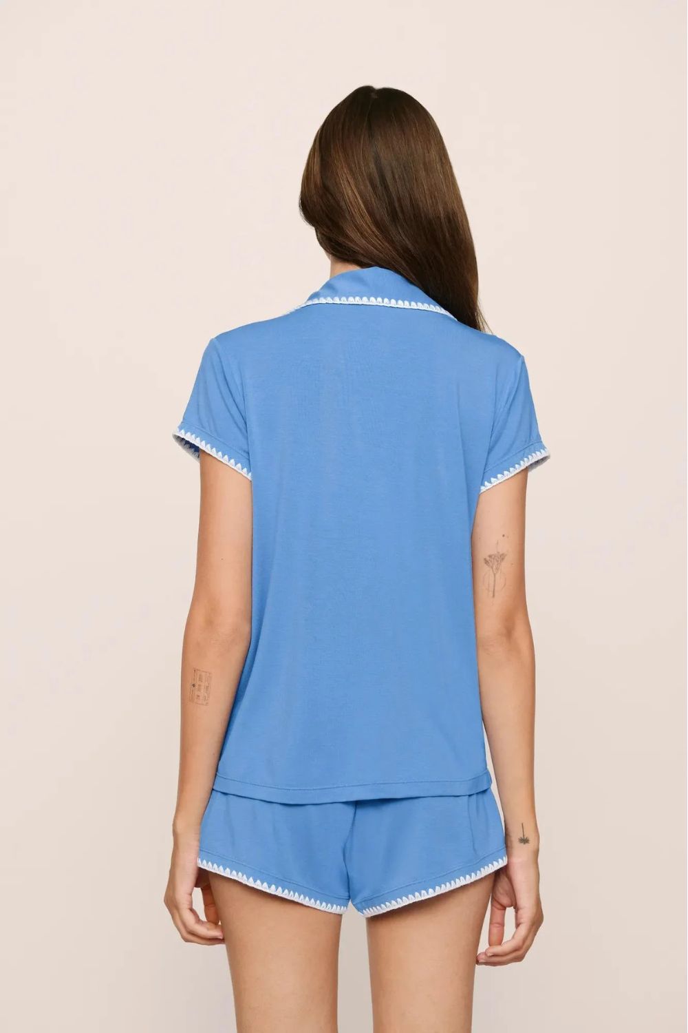 Frida Shortie PJ Set in Cornflower Blue/White