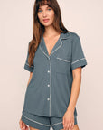Gisele Relaxed Short PJ Set in Stone Blue/Ivory