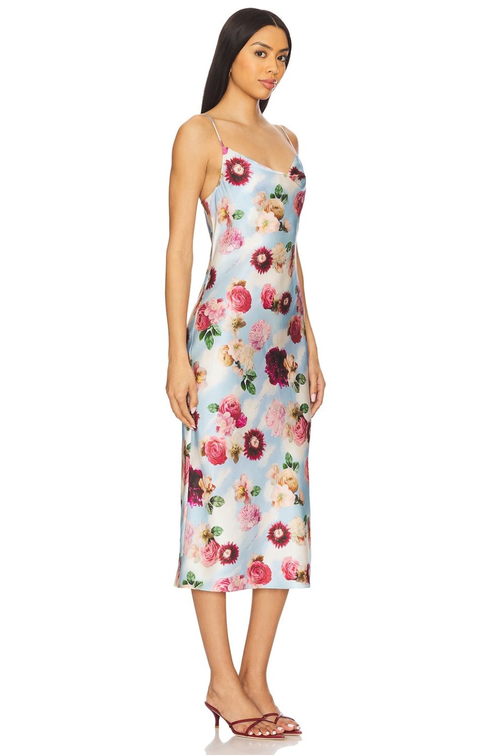 Cowl Neck Midi Slip Dress in Dreamy Floral