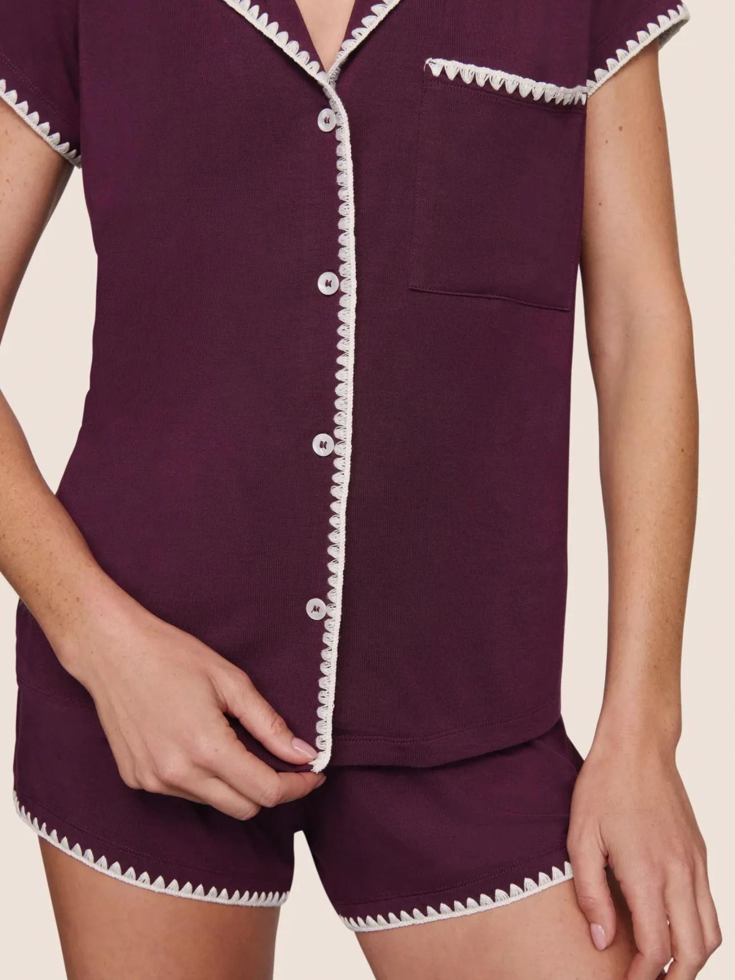 Frida Shortie PJ Set in Plum/Ivory