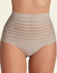 Slimming Lace Stripe High-Waisted Thong Panty