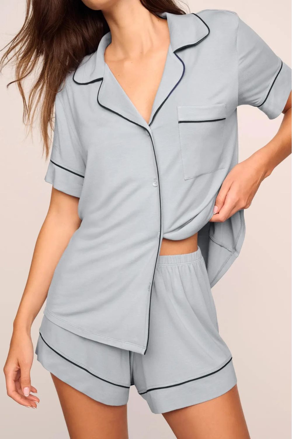 Gisele Relaxed Short PJ Set in Gray Dawn/Navy