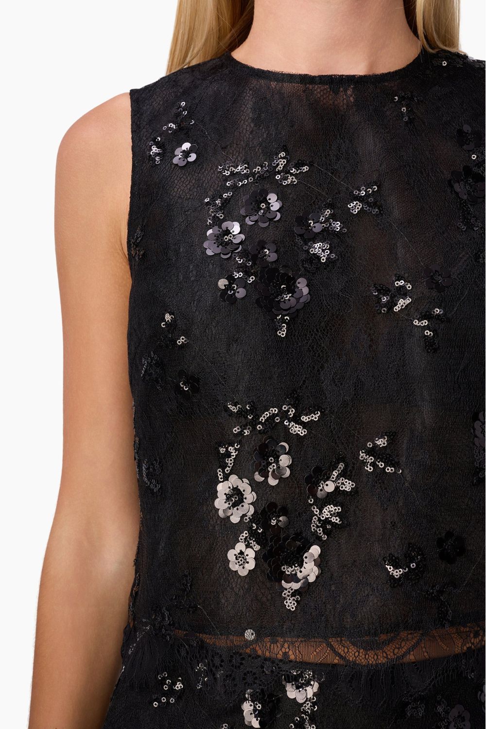 Aracely Sequin Lace Top in Black
