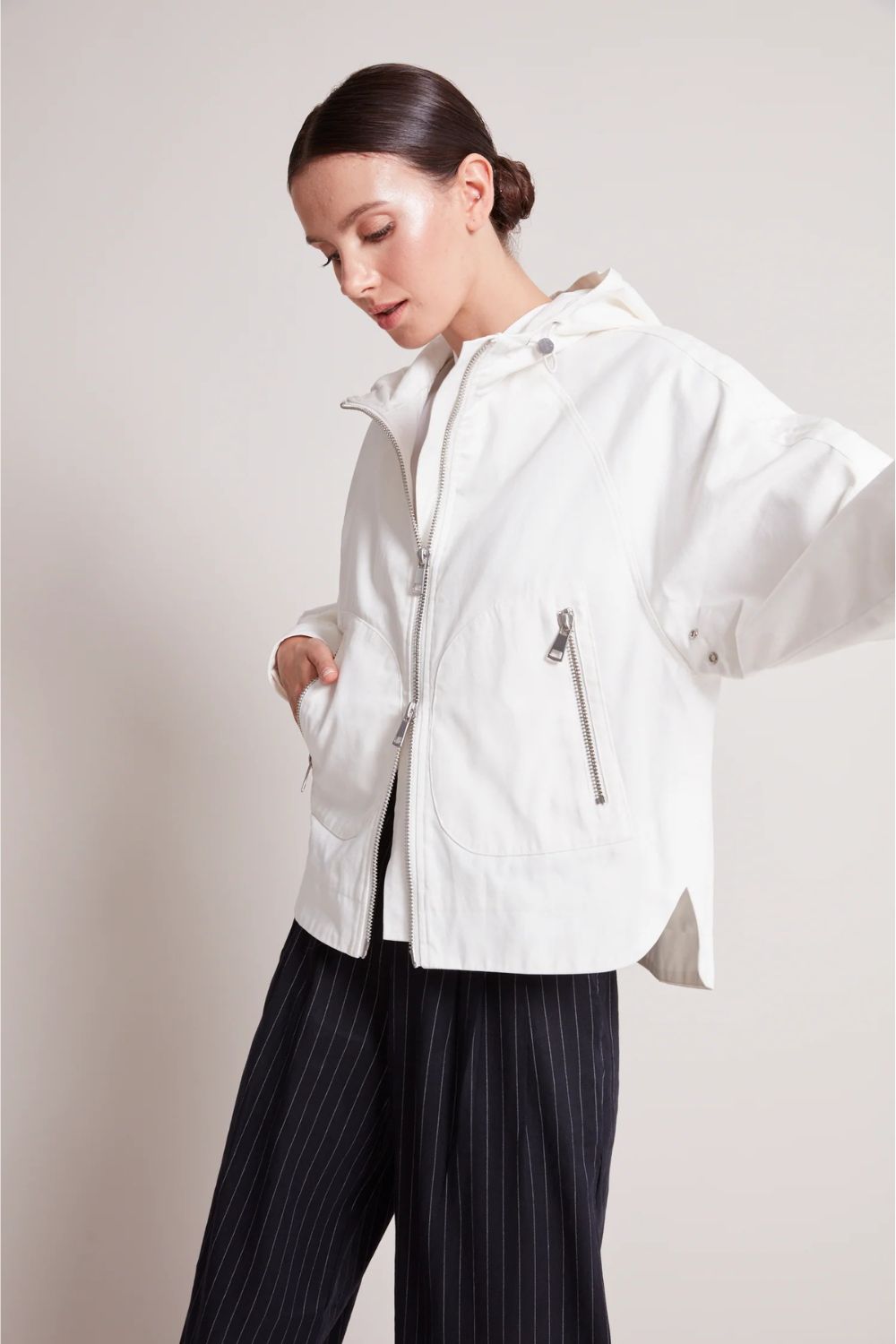 Taika Hooded Raglan Sleeve Jacket in White